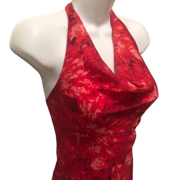Halston Heritage Chiffon Halter Maxi Dress Sz. 16 Red Draped Neck Cockta… - Picture 4 of 12